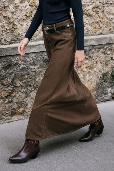 JUPE MIDI EN JEAN Z1975 - Marron de Zara - Image 4