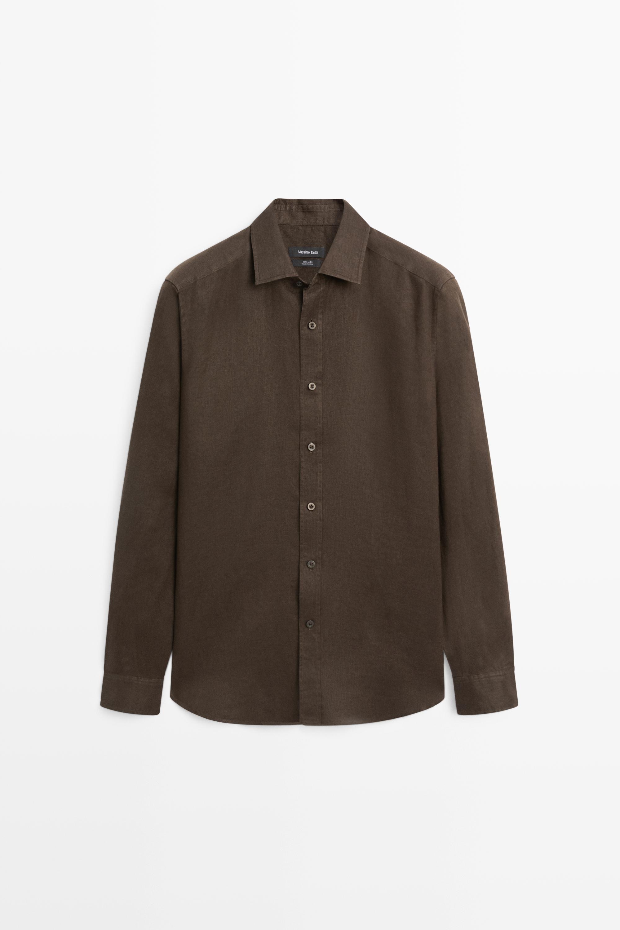 Slim fit 100% linen shirt — Chocolate