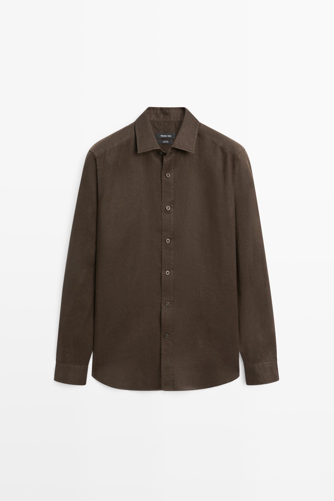 Slim fit 100% linen shirt — Chocolate