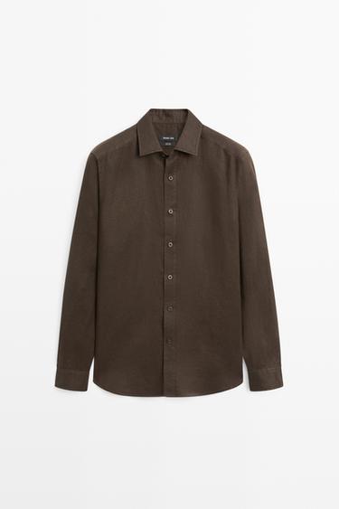 Chemise slim 100 % lin - Chocolat de Zara