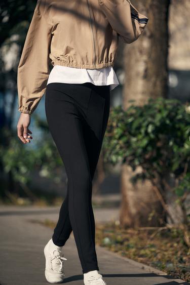 Zara WIDE ELASTIC WAIST LEGGINGS - Black