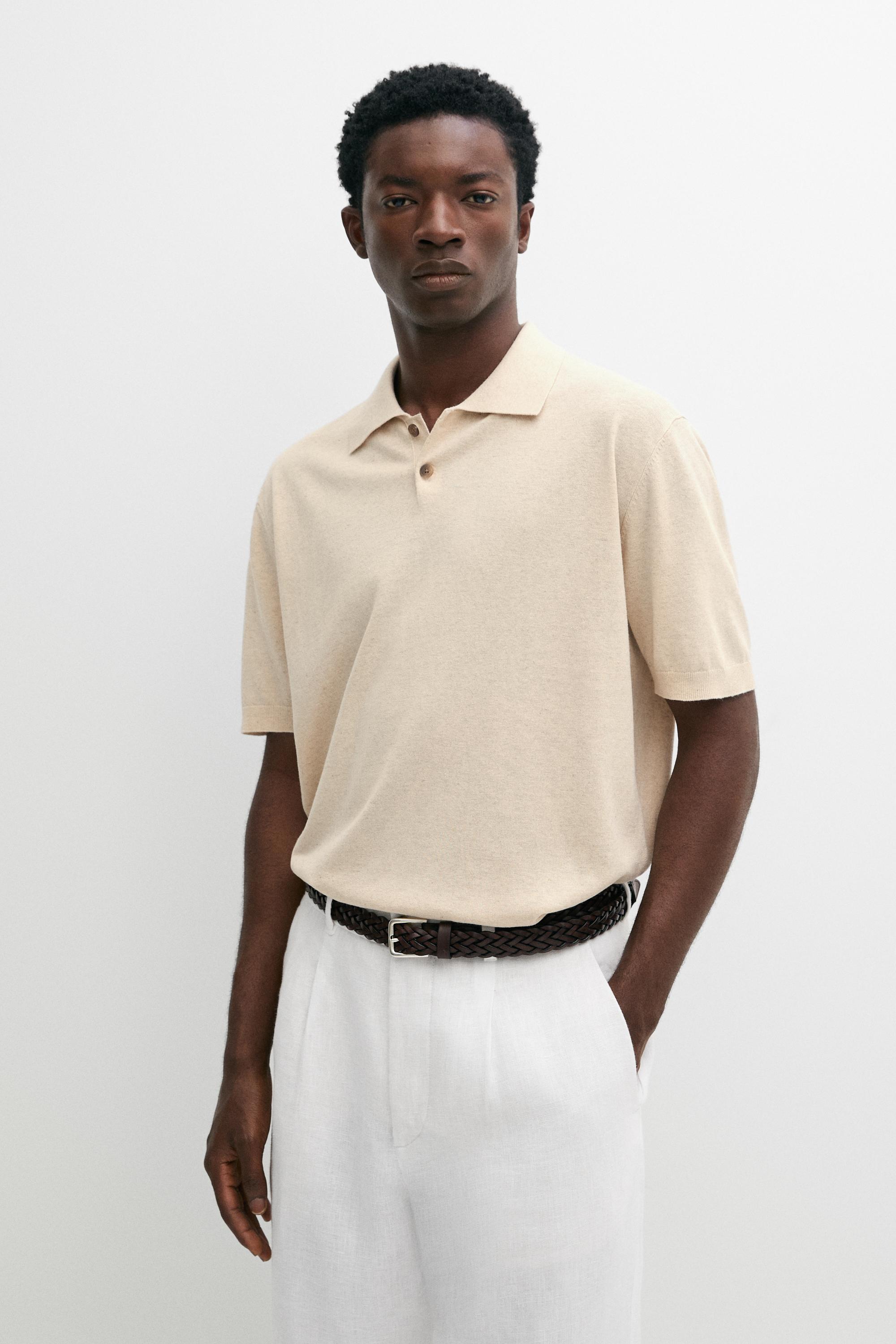 Cotton linen blend polo shirt