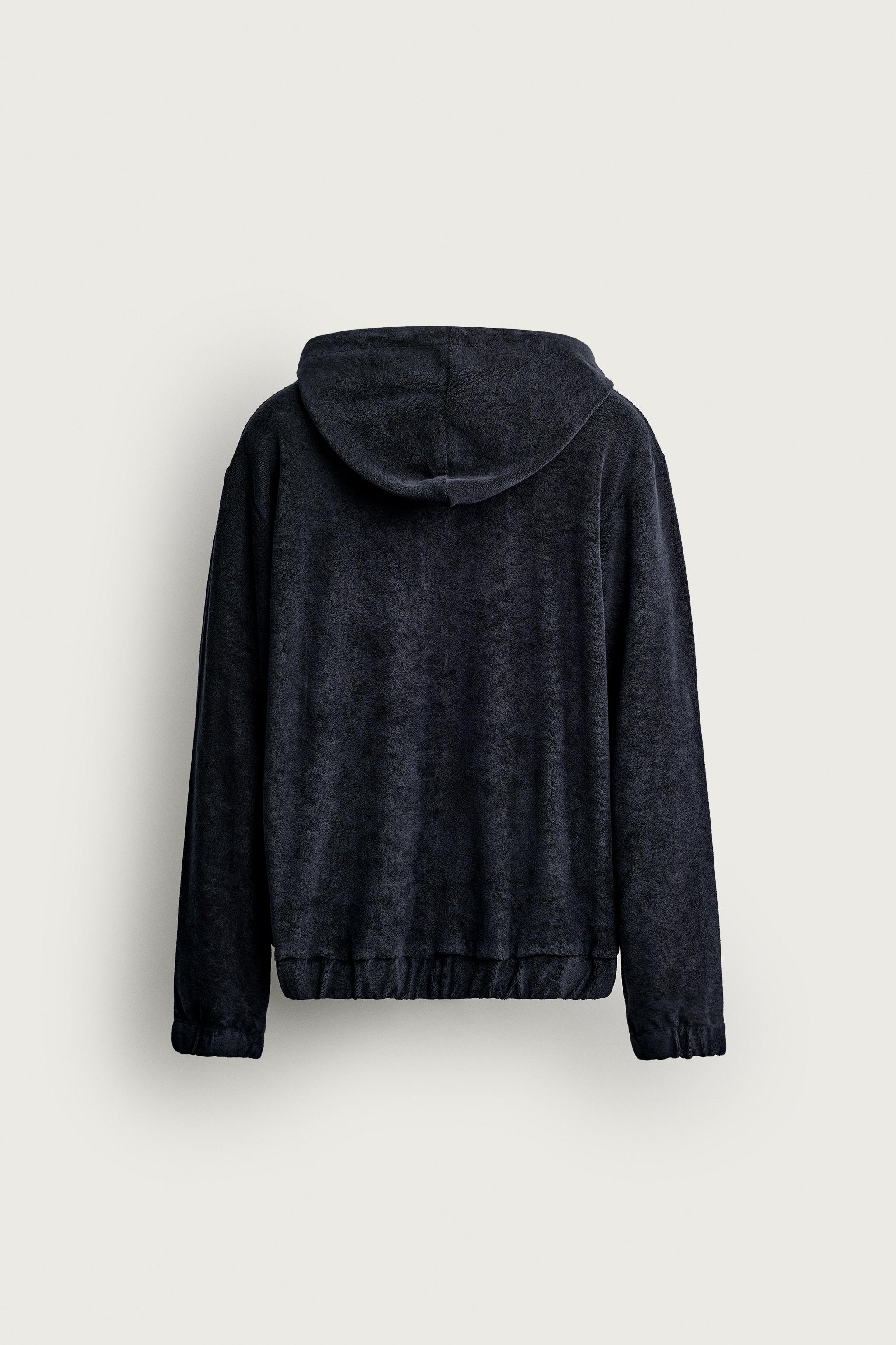 Zara RELAXED FIT HAVLU KUMAŞ FERMUARLI SWEATSHIRT görsel 8