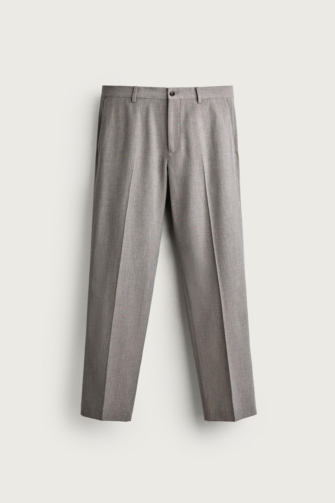 STRIPED REGULAR FIT SUIT PANTS — Gray marl