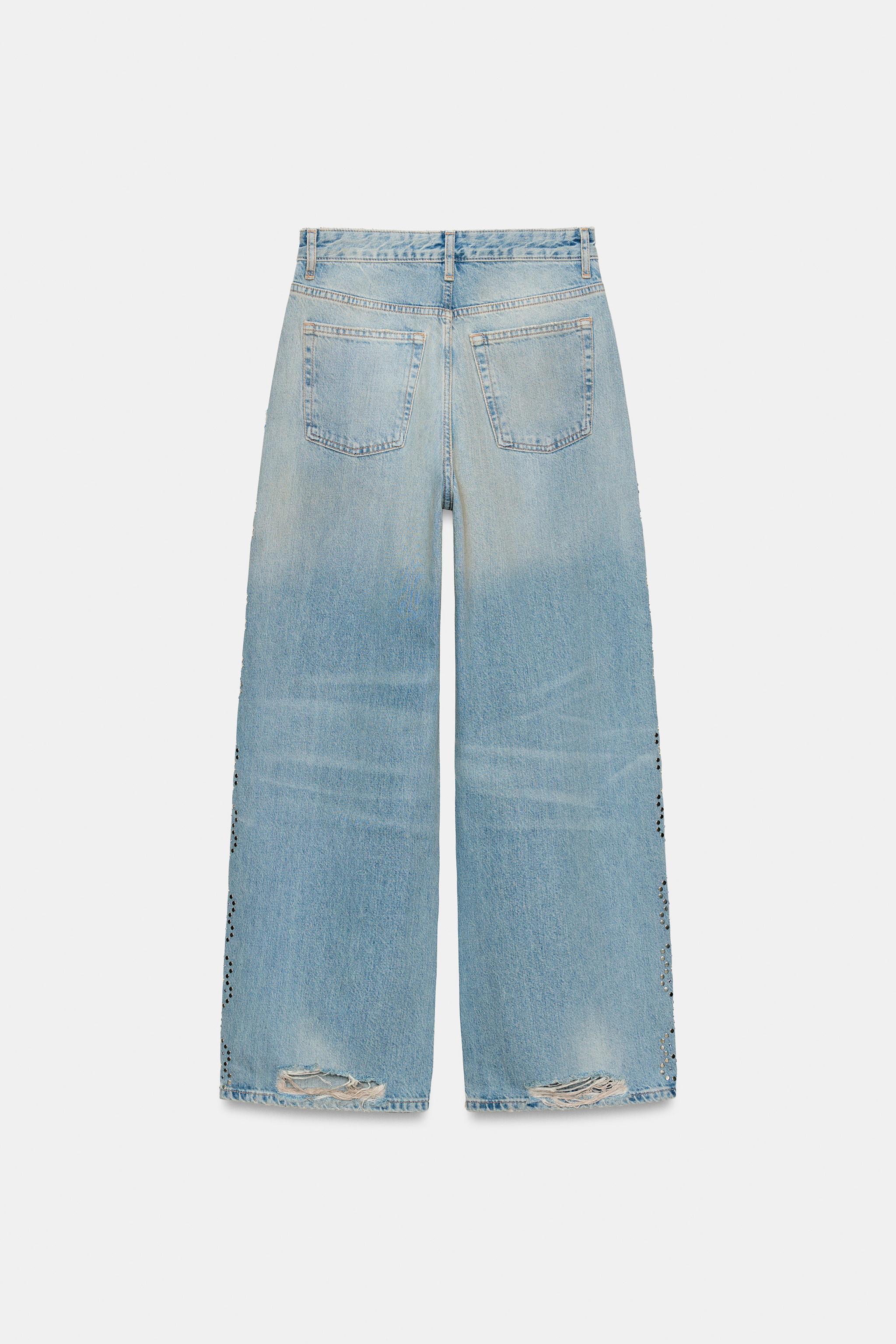 ZARA デニム TRF RIPPED STUDDED WIDE LEG JEANS - Light blue | ZARA United States