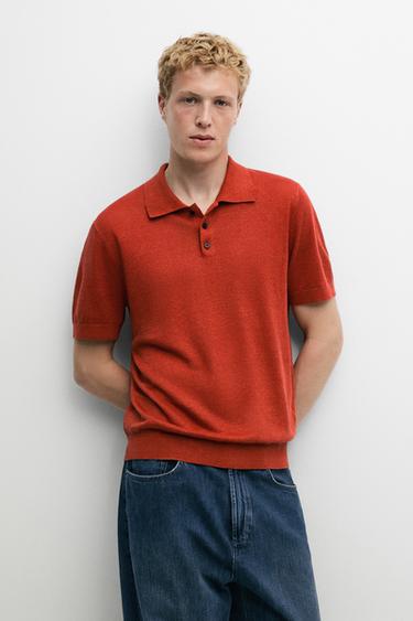 Polo en maille 100 % lin - Orange de Zara