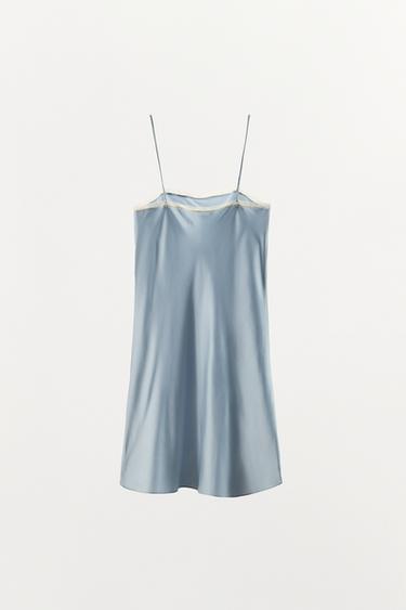 ROBE STYLE LINGERIE 100% SOIE ET DENTELLE - bleu ciel chiné de Zara - Image 5
