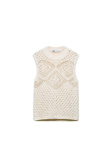 POINTELLE KNIT SLEEVELESS TOP