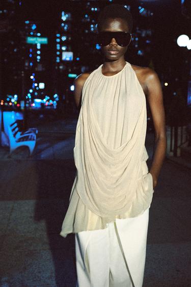 TOP DRAPÉ À POIS ZW COLLECTION - Marron / Écru de Zara - Image 1