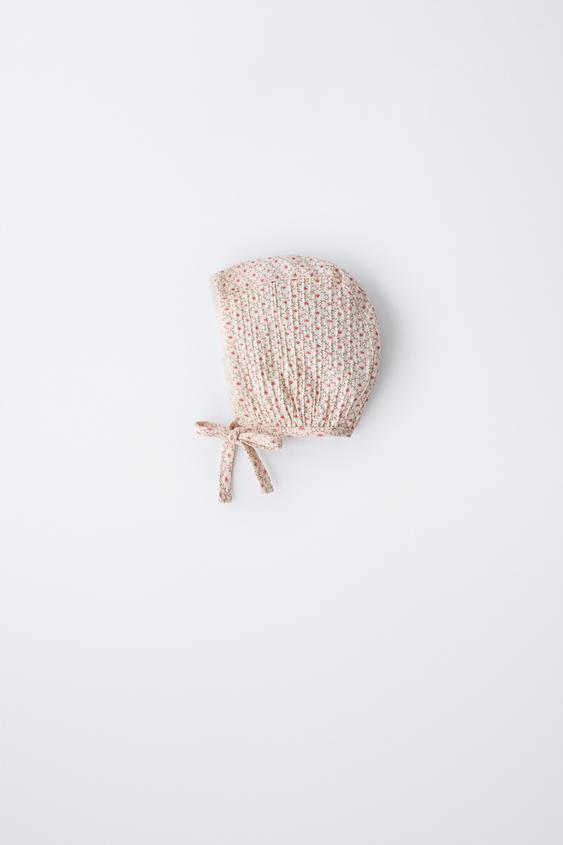 FLORAL LACE COTTON GAUZE BONNET - Light ecru | ZARA Saudi Arabia