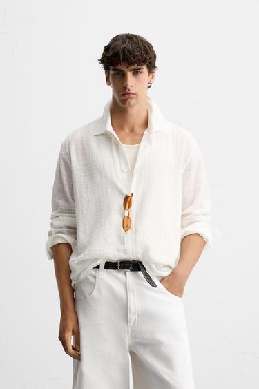 CHEMISE JACQUARD À CARREAUX - Blanc de Zara