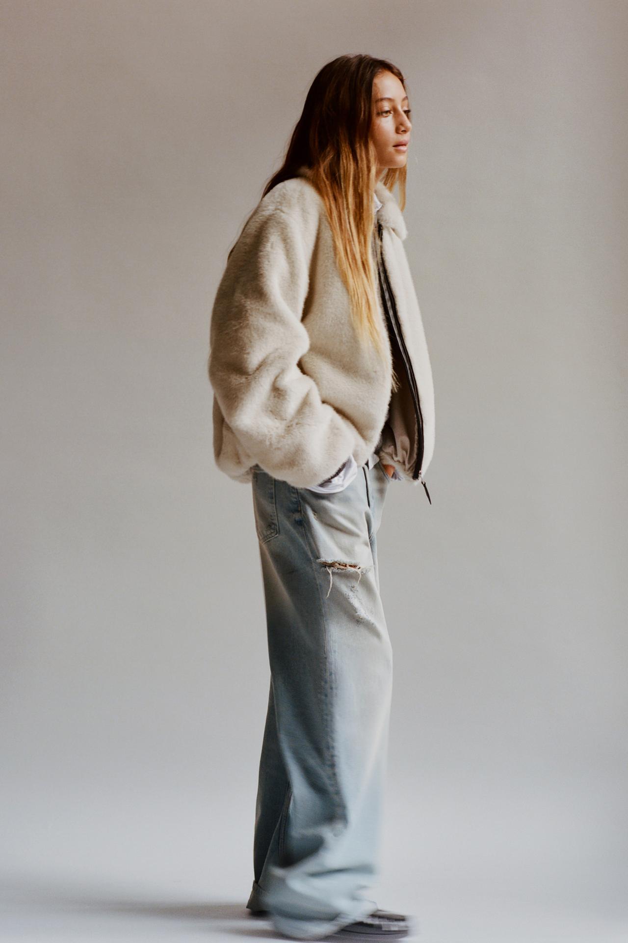 FAUX FUR JACKET — Ecru