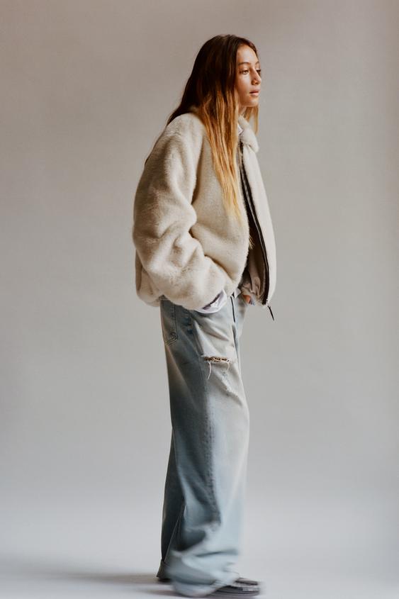 FAUX FUR JACKET - Ecru by Zara - Image 0