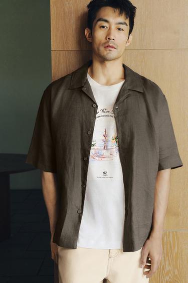 100% LINEN SHIRT - Brown / Taupe by Zara