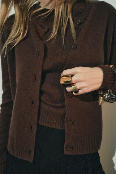 CHAQUETA 100% LANA PUNTO LISO - Marrón de Zara
