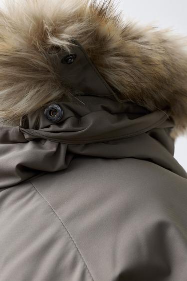 PARKA À CAPUCHE EFFET FOURRURE AMOVIBLE DÉPERLANTE - Gris taupe de Zara - Image 8