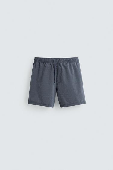 CALÇÕES DE BANHO MÉDIOS ÀS RISCAS - Azul-marinho da Zara