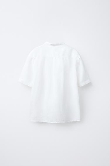 CHEMISE EN COTON ET LIN COL MAO - Blanc de Zara - Image 1