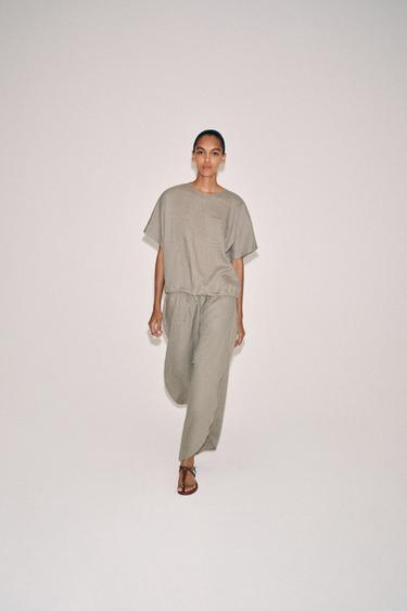 HAUT 100 % LIN À CORDONS ZW COLLECTION - Marron / Taupe de Zara - Image 5