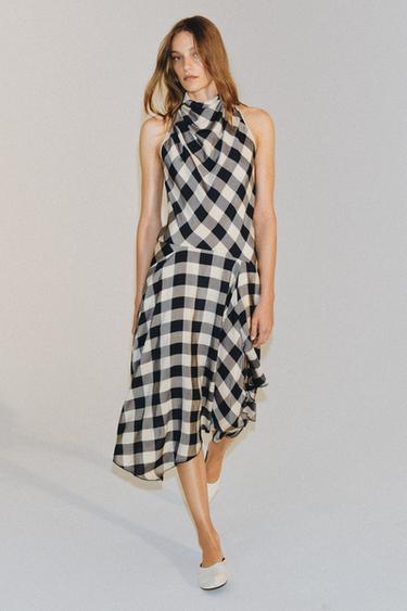 VESTIDO HALTER CUADROS ZW COLLECTION - Marino / Blanco de Zara