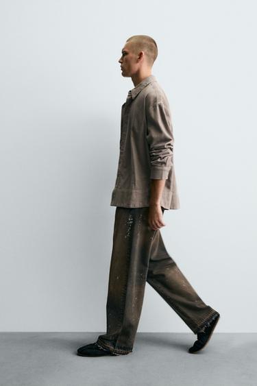 LOOSE FIT JEANS WITH PAINT SPLATTER - Sand / Blue by Zara