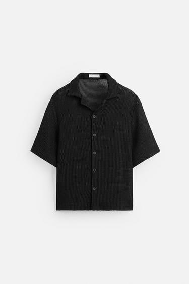 Zara OPEN WEAVE TEXTURED SHIRT - Black - Image 0