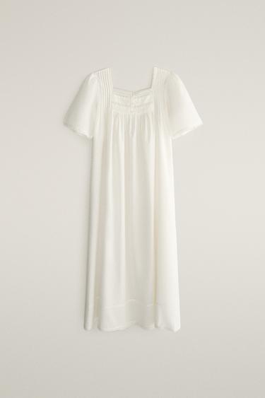 Zara Plain Short Sleeve Square Neck Nightdress - 磨白色