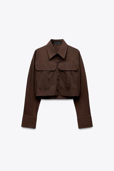 CROPPED POPLIN SHIRT - Dark brown by Zara - Image 4
