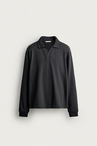 Zara RELAXED-FIT POLO SWEATSHIRT - Dark anthracite