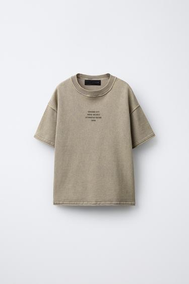 Zara TEXT KNIT T-SHIRT - Rust