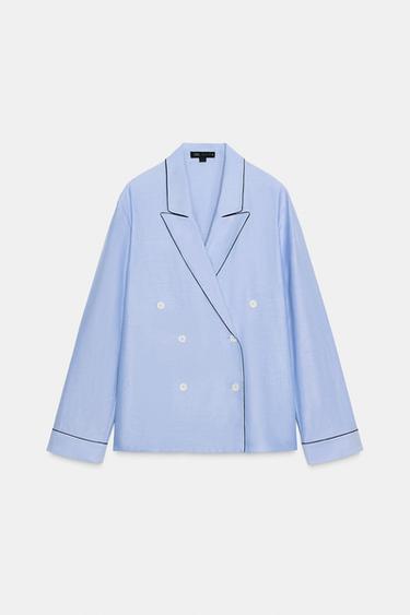 Zara ZW COLLECTION CONTRAST PIPING WRAP SHIRT - Blue