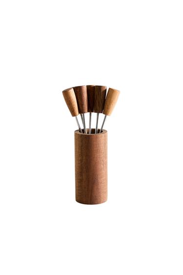 PACK OF APERITIF PICKS WITH HOLDER (PACK OF 6) - Light beige by Zara