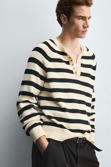 PULL À RAYURES ET COL BOUTONNÉ - Rayures de Zara - Image 4