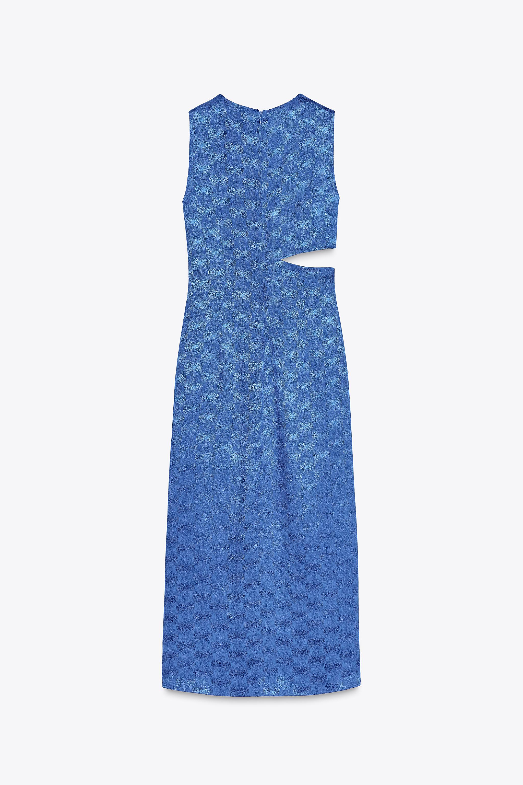 【ZARA】ジャガードミディ丈ドレス 濃青 | 2925/599/420 ジャガードミディ丈ドレス - 濃青 | ZARA Japan / 日本