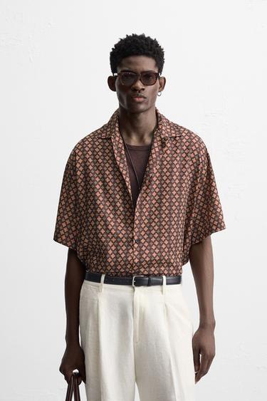 Zara GEOMETRIC PRINT SHIRT - Brown