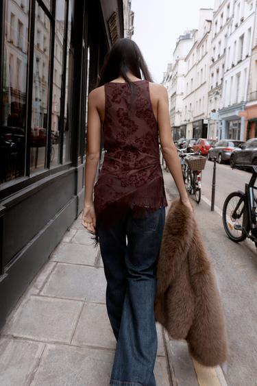 TOP ASYMÉTRIQUE À FRANGES DEVORÉ - Bordeaux de Zara - Image 2