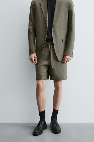 BERMUDA REGULAR FIT LINO - Verde claro de Zara