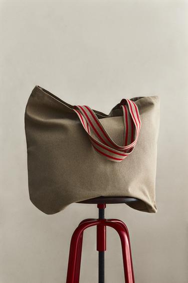 STRIPED FABRIC TOTE BAG - Red by Zara