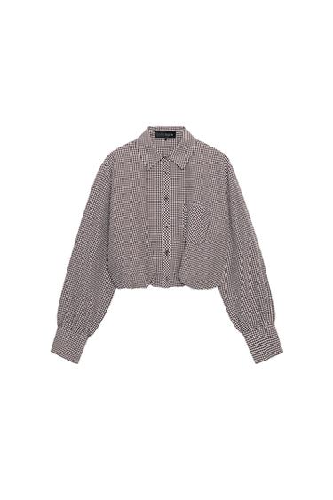 GINGHAM PUFFBALL SHIRT - Brown / Ecru by Zara