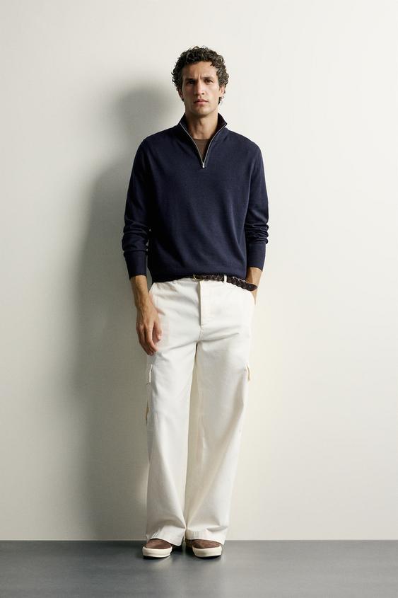 PULL 100 % LAINE À COL ZIPPÉ - Bleu marine de Zara - Image 0