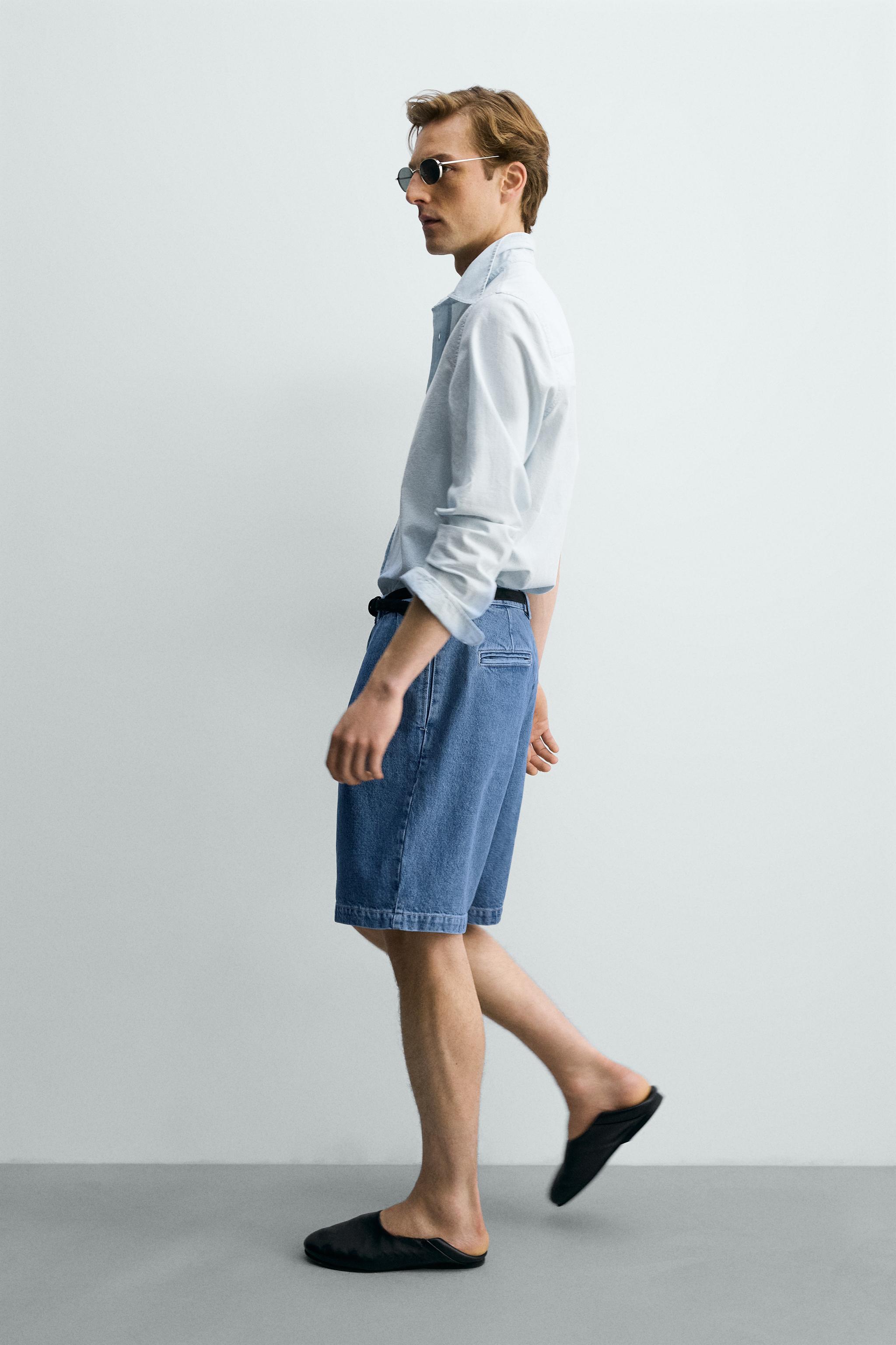 BERMUDA EN JEAN RELAXED FIT PLISSE
