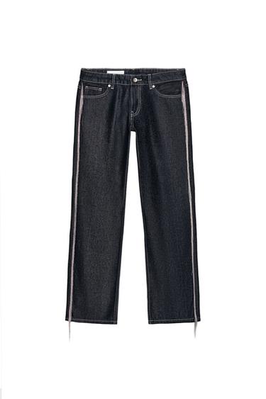 TRF LOW-RISE STRAIGHT FRINGED JEANS - Dark indigo by Zara