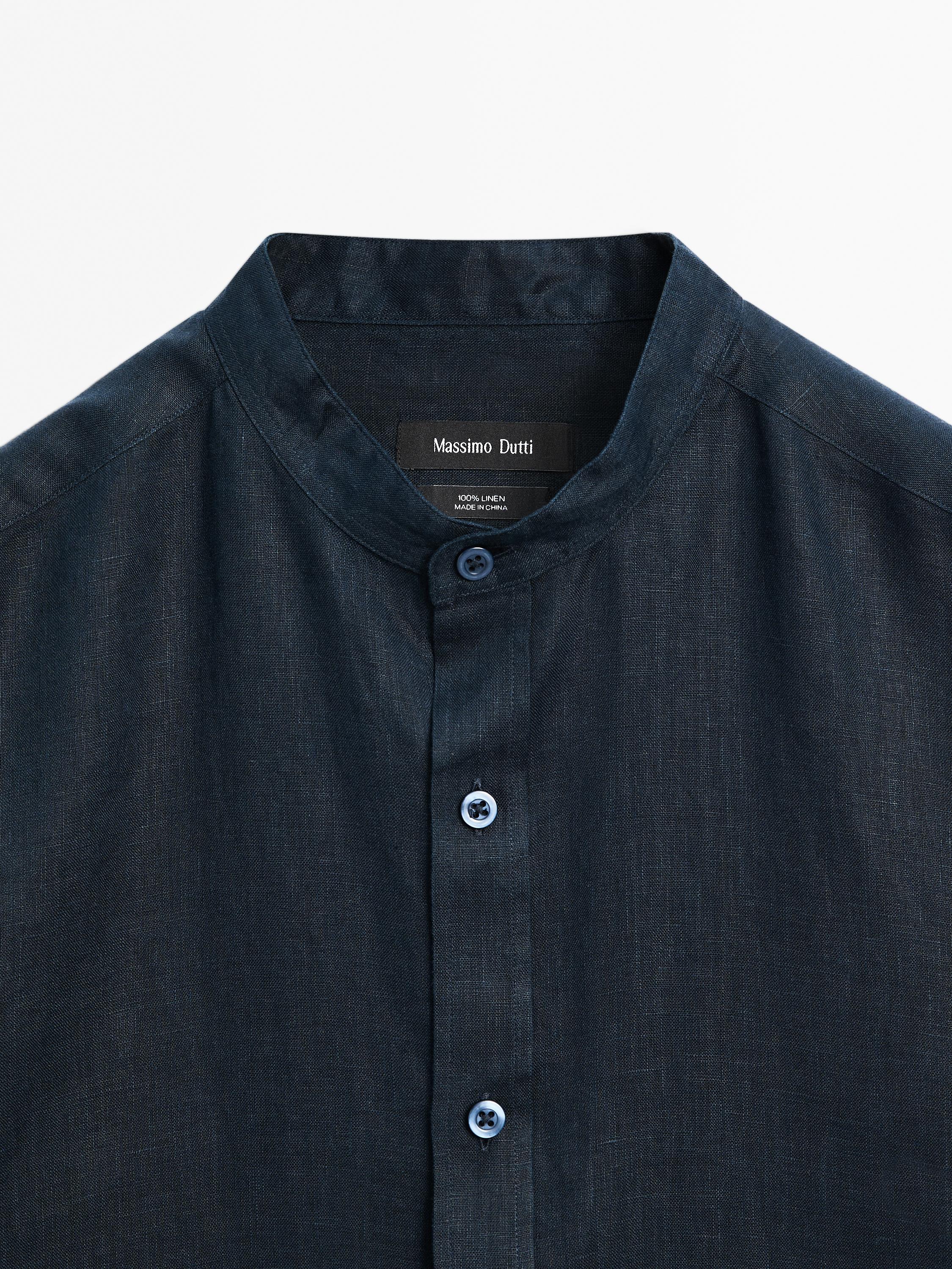 Chemise col mao 100 % lin
