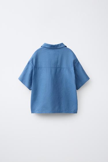100% LINEN POLO SHIRT - Ecru / Blue by Zara - Image 1