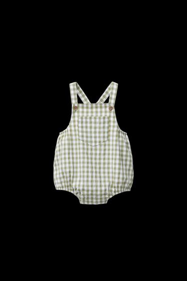 Zara GINGHAM JUMPSUIT - Green / Ecru - Image 0