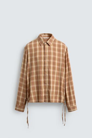 Zara FLOWY PLAID SHIRT WITH TIES - Oranges - Image 0