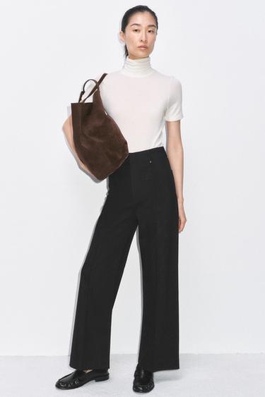 Zara ZW COLLECTION WIDE-LEG 高腰寬管牛仔褲 - 黑色