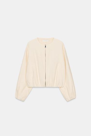 Zara LINEN BOMBER JACKET - Ecru