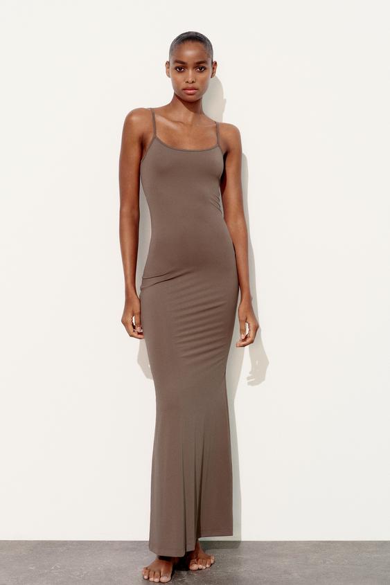 Brown Turtle asymmetric ruched jersey dress