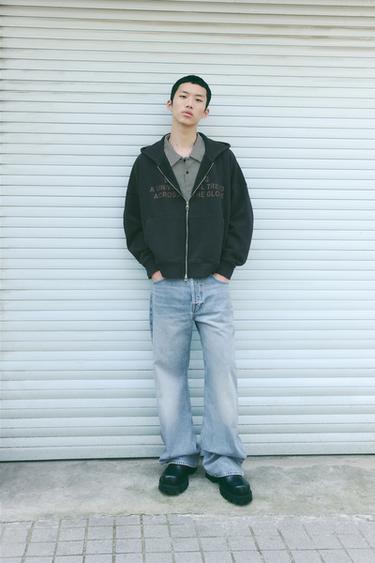Zara 文字和拉鍊褪色運動衫 - 黑色